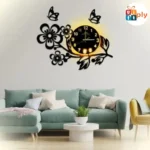 Flowers and Butterflies Wooden Wall Clock with light